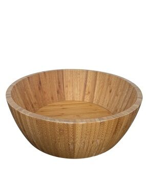 Large Round Bamboo Wood Serving Bowl - Minimalist Organic Modern Decor - 12”